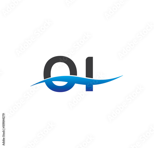 oi initial logo with swoosh blue and grey