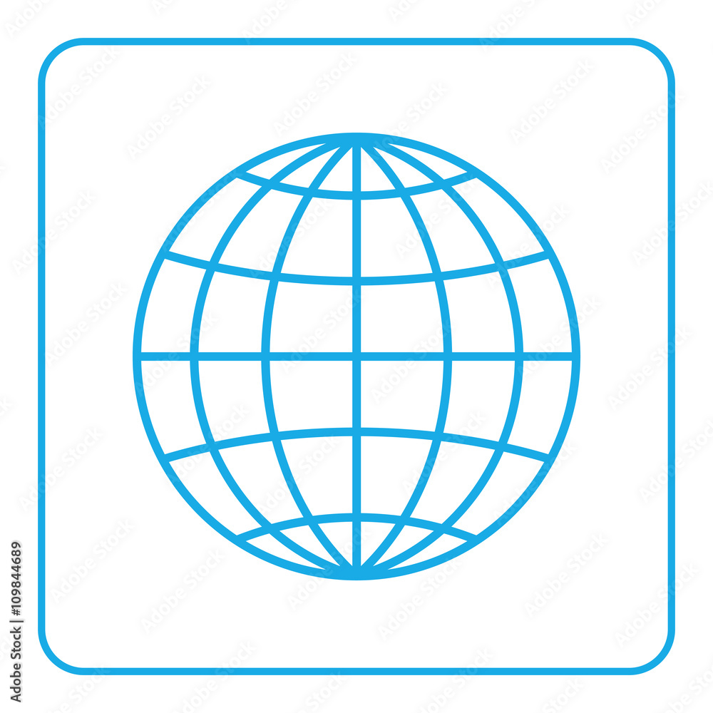 Earth globe icon. Global world sign. Symbol of network, planet, geography, ecology, geology etc. Blue map sign silhouette sphere isolated on white background. Design element. Flat Vector illustration Earth globe icon. Global world sign. Symbol of network, planet, geography, ecology, geology etc. Blue map sign silhouette sphere isolated on white background. Design element. Flat Vector illustration