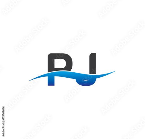 pj initial logo with swoosh blue and grey