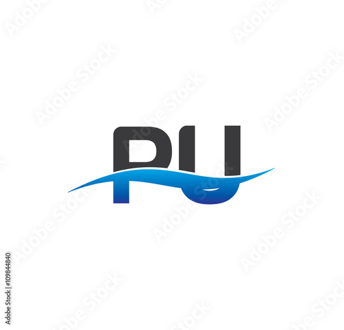 pu initial logo with swoosh blue and grey
