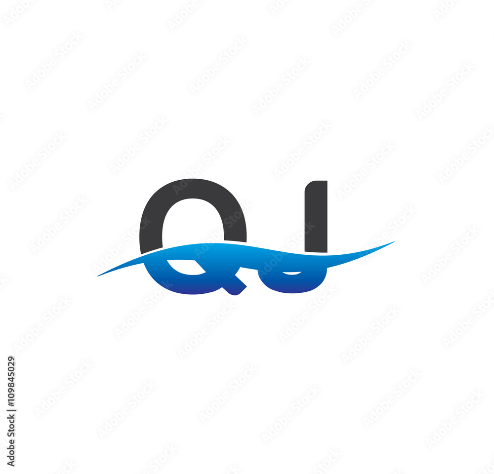 Fototapeta premium qj initial logo with swoosh blue and grey