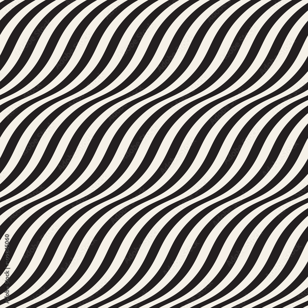 Wavy stripes seamless pattern 3D. Abstract fashion volume texture. Geometric monochrome template. Graphic style for wallpaper, wrapping, fabric, background design, apparel, print production. Vector