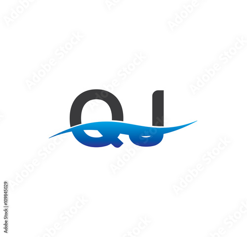 qj initial logo with swoosh blue and grey