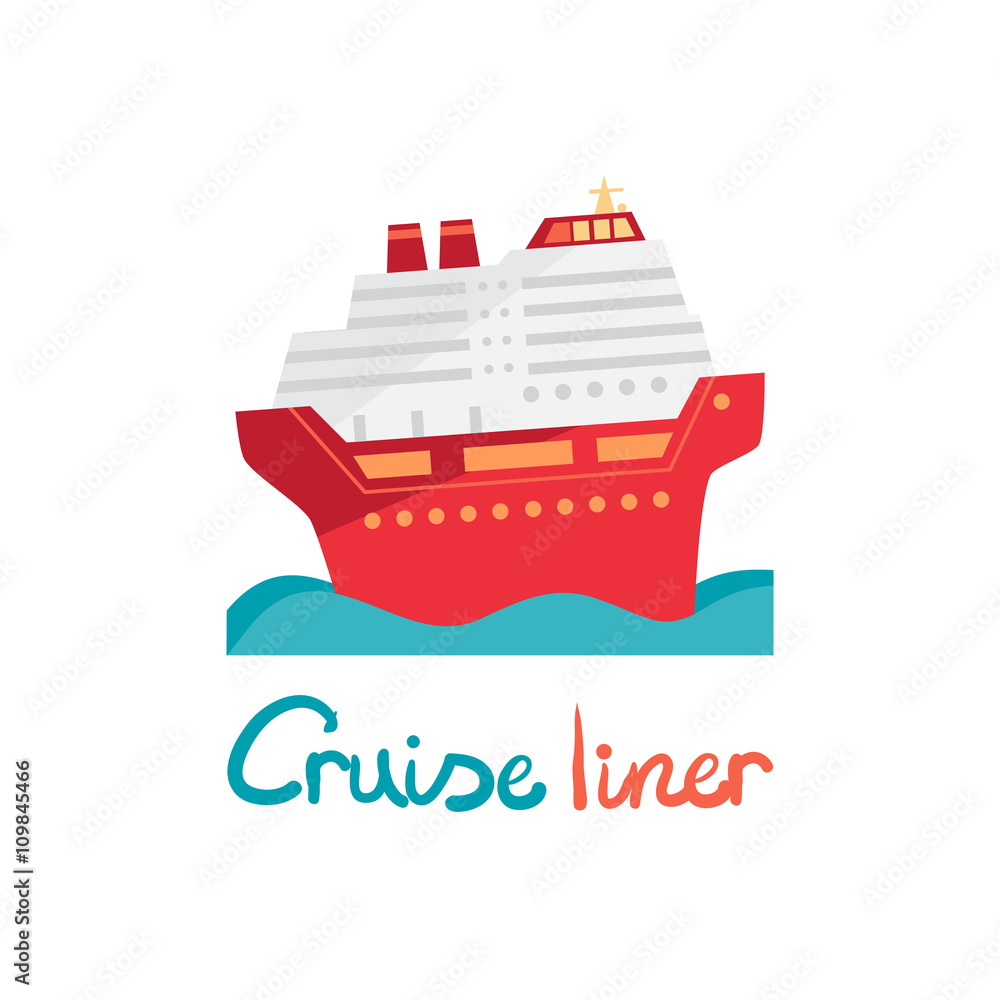 Cruise ship, ocean liner in water. Vector illustration flat desi Cruise ship, ocean liner in water. Vector illustration flat desi