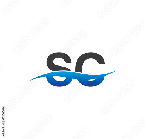 sc initial logo with swoosh blue and grey