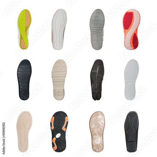 set of various shoe soles isolated on white