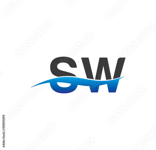 sw initial logo with swoosh blue and grey