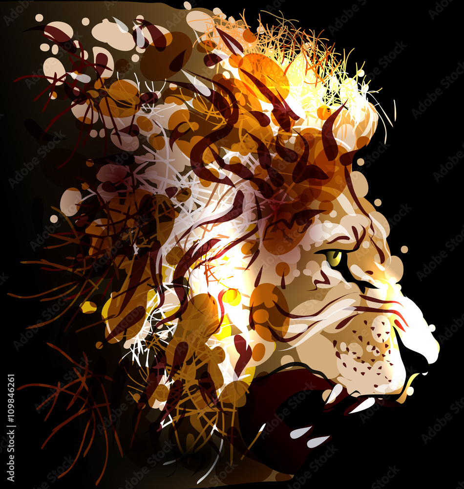 Fototapeta premium Digital painting of a lion's head. Vector illustration