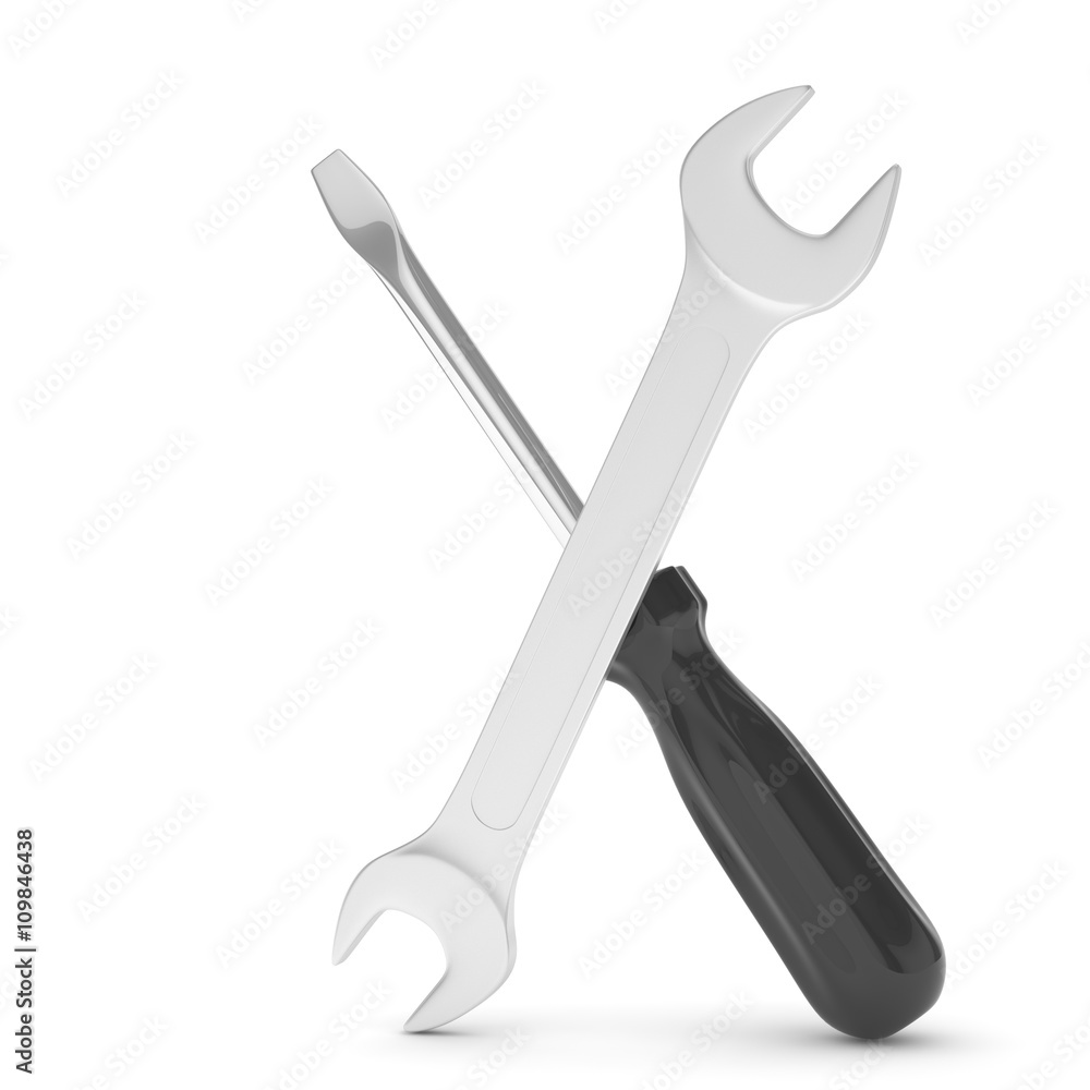 3D Illustration Wrench and screwdriver, service concept 3D Illustration Wrench and screwdriver, service concept