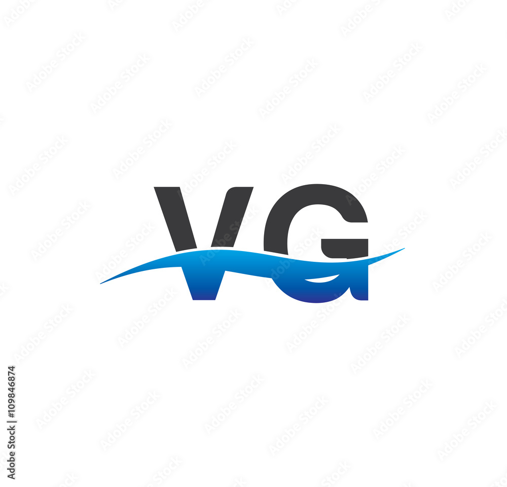 Fototapeta premium vg initial logo with swoosh blue and grey