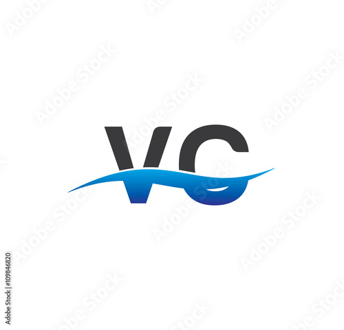vc initial logo with swoosh blue and grey