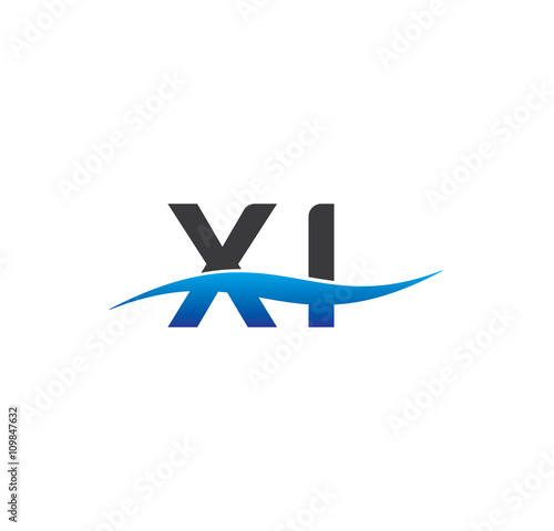 xi initial logo with swoosh blue and grey