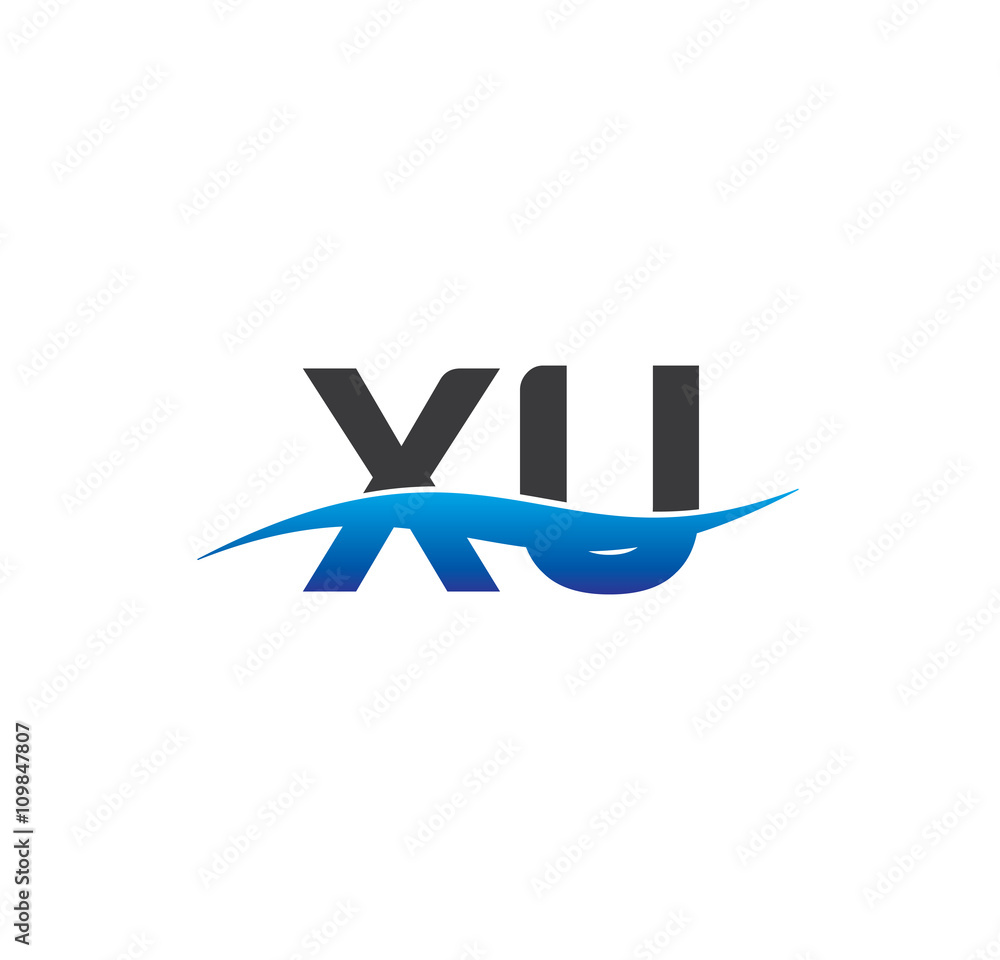 xu initial logo with swoosh blue and grey xu initial logo with swoosh blue and grey
