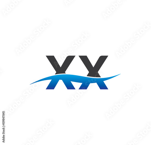 xx initial logo with swoosh blue and grey