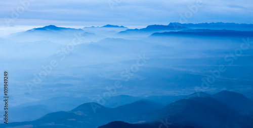 blue foggy mountain landscape