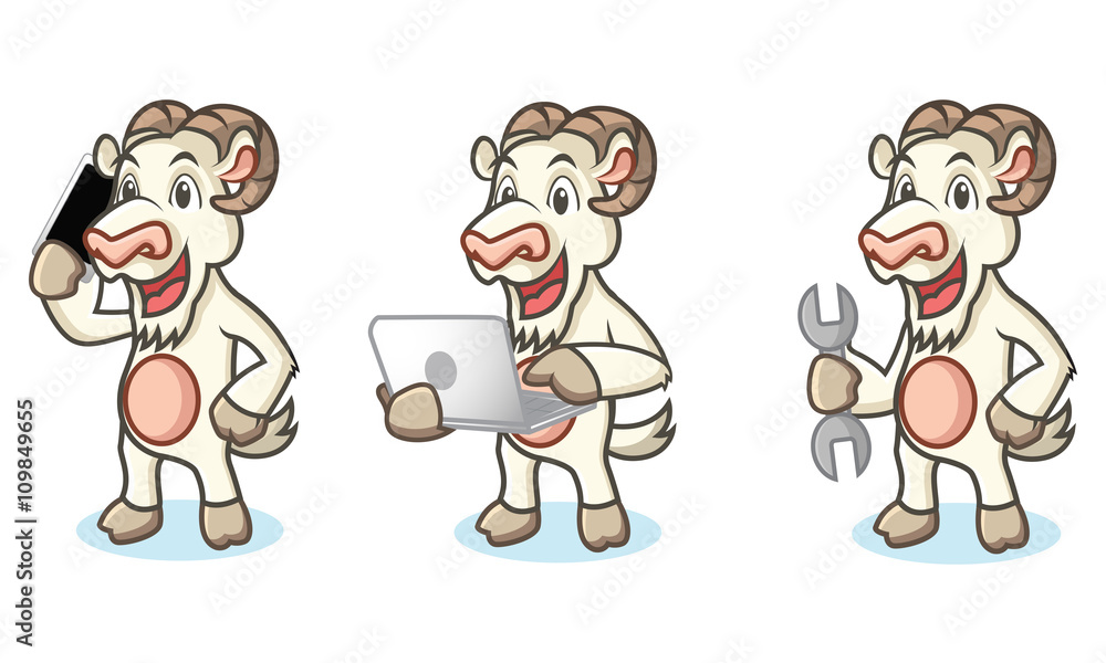 White Goat Mascot with laptop White Goat Mascot with laptop