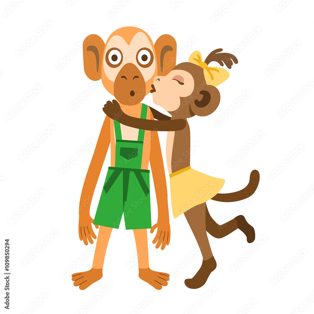 Monkey girl kissing monkey surprised monkey boy Stock Vector | Adobe Stock