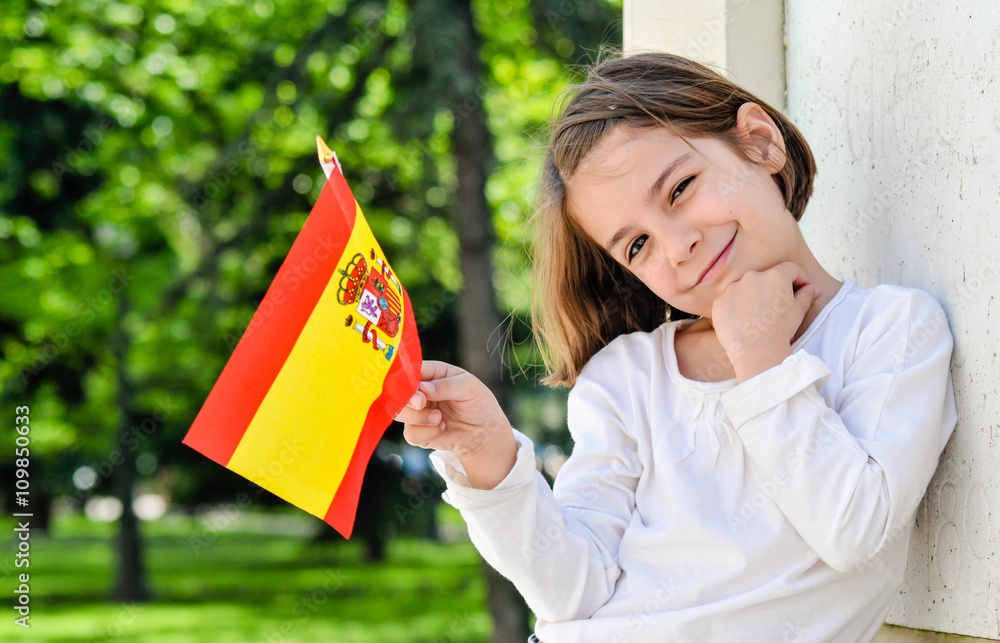 Cheerful Young Girl With Spanish Flag Stock Photo Adobe Stock how-do-you-say-in-spanish-do-you-know-why-i-did-it-spanishteacher