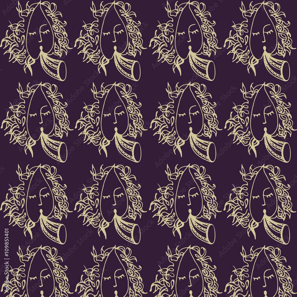 Pattern of human head with horn of plenty Vector Illustration Pattern of human head with horn of plenty Vector Illustration