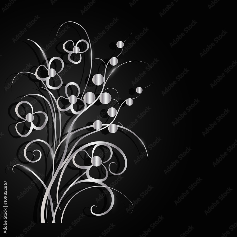 Silver flowers with shadow on dark background. Silver flowers with shadow on dark background.