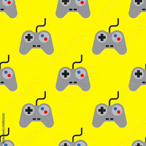 Icono plano patrón con control videojuegos fondo amarillo