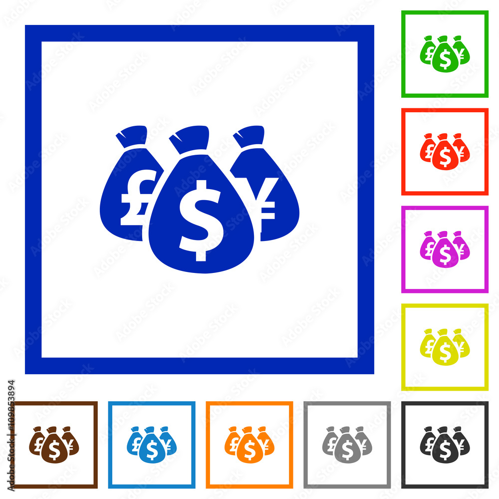 Money bags framed flat icons Money bags framed flat icons