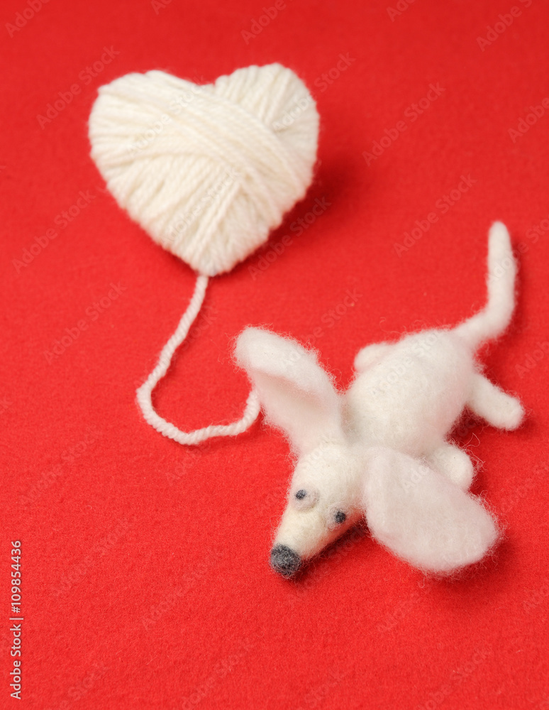 Heart of knitting with cute felt mouse Heart of knitting with cute felt mouse