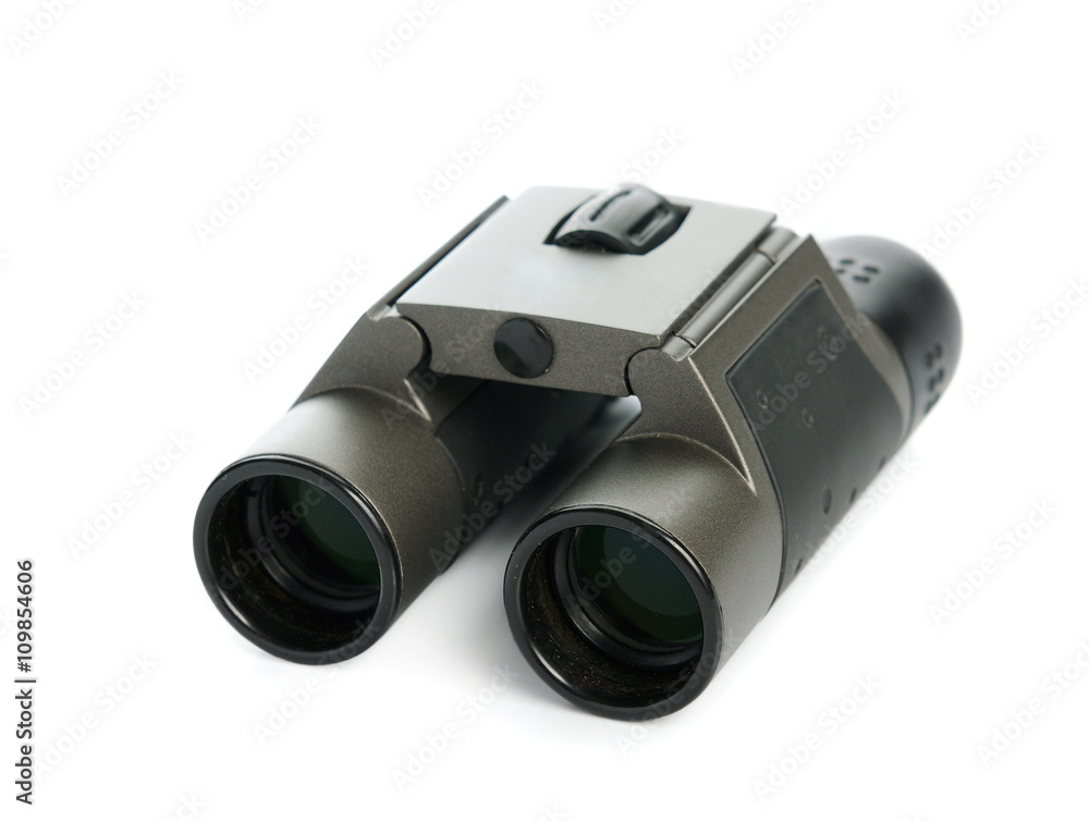 Pair of old binoculars isolated on white background Pair of old binoculars isolated on white background