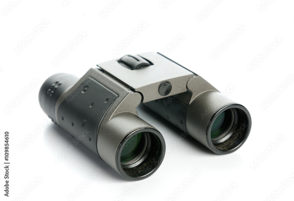 Pair of old binoculars isolated on white background Pair of old binoculars isolated on white background