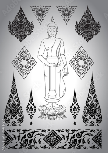 Thai art buddha pattern vector