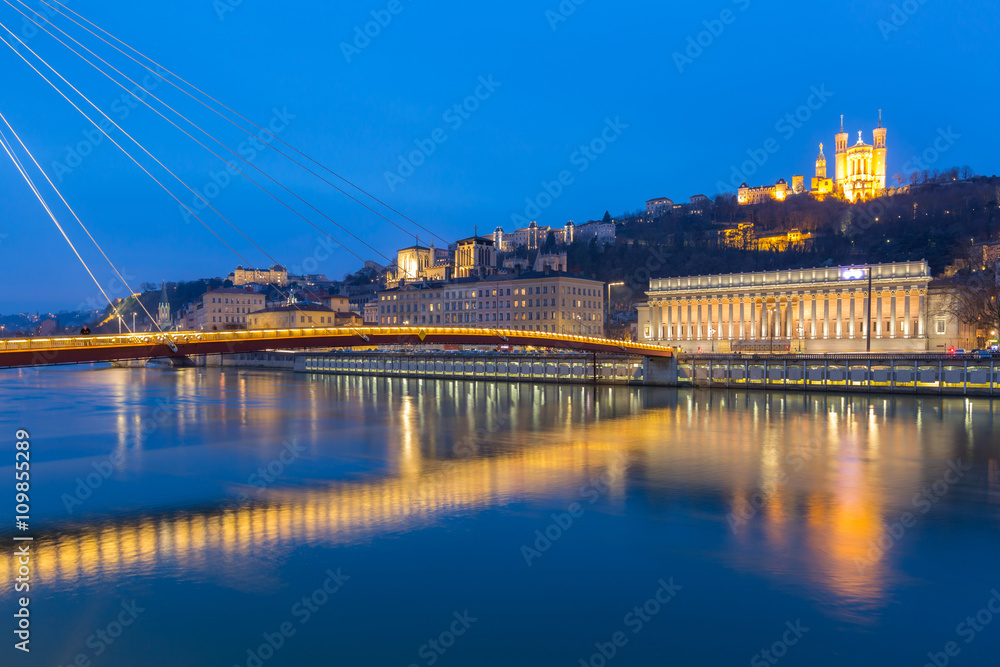 Lyon Saone river Fourviere Notre-Dame