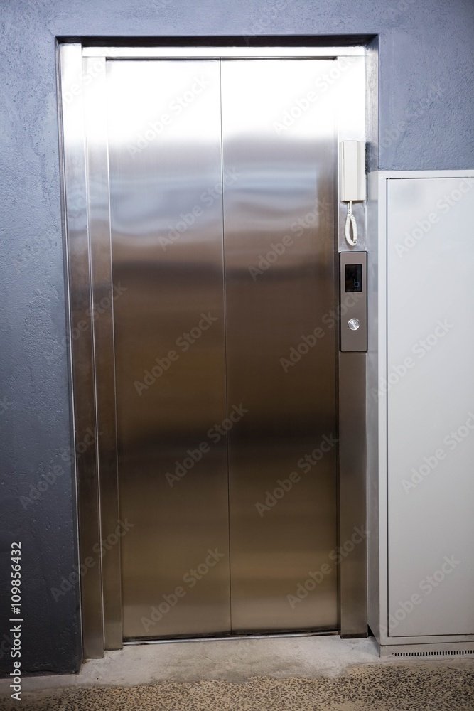 Modern elevator with closed door