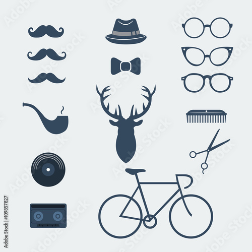 Hipster icon set collection. Vector illustration.
