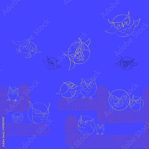  Seamless  border pattern with  owls. 