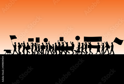 Protest marches silhouette