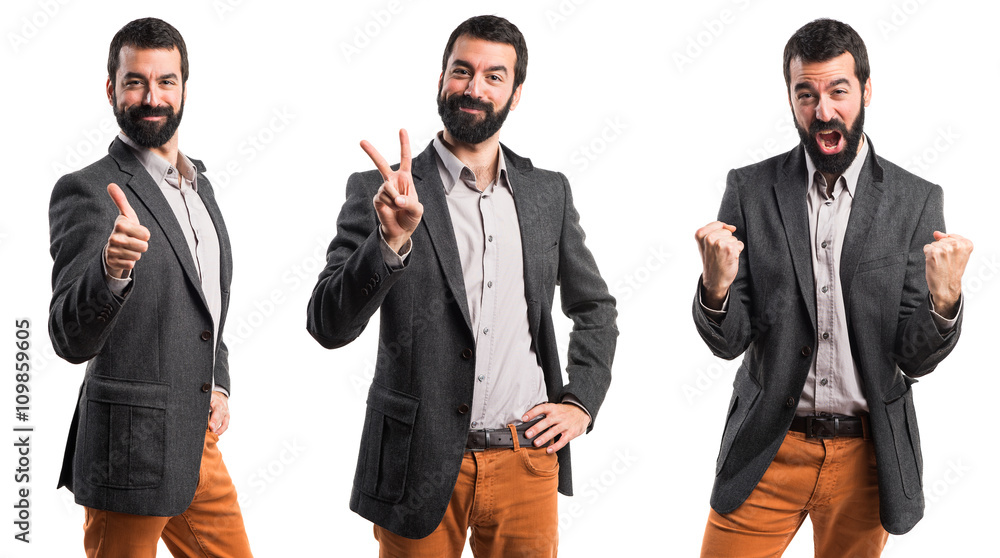 Man doing victory gesture Man doing victory gesture