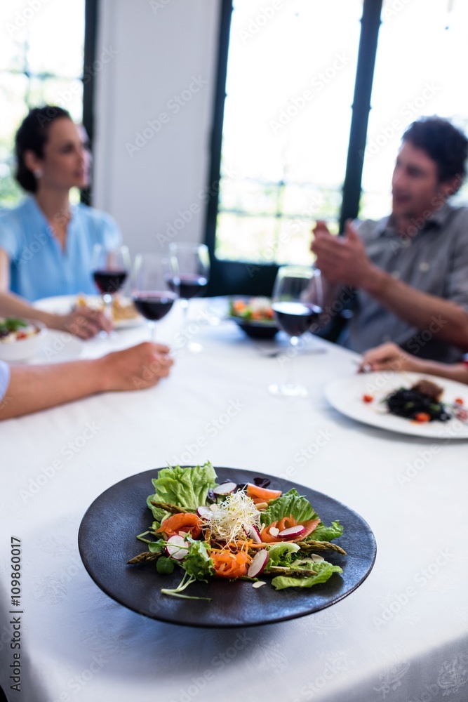 Plate of salad on the restaurant table
