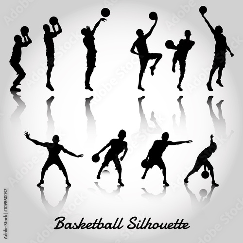 Attack and deffense basketbal silhouette