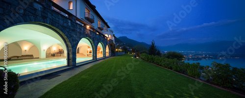 Exterior of a modern house in the night