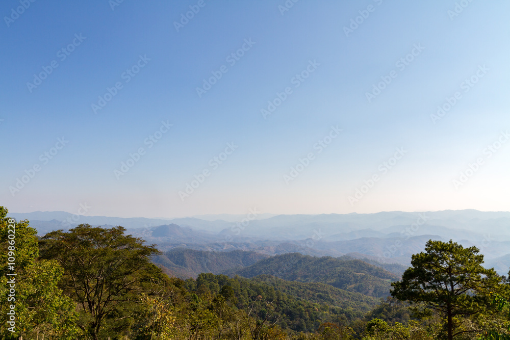 Landscape view from mountain top with haze Landscape view from mountain top with haze