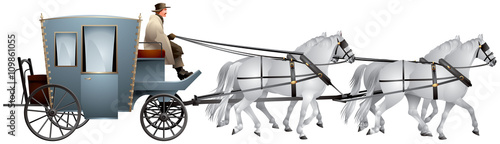 Carriage pulled by for white horses