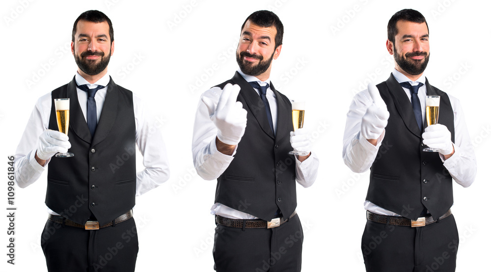 Luxury waiter coming gesture Luxury waiter coming gesture