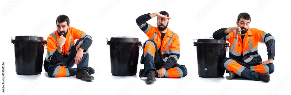 Garbage man making smelling bad gesture Garbage man making smelling bad gesture