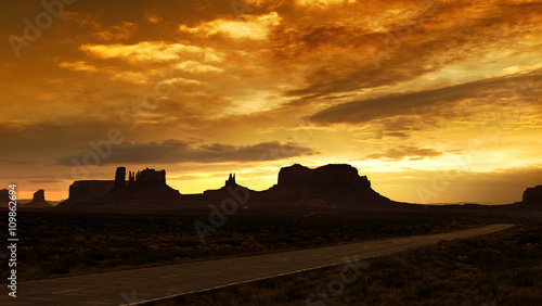 sunset on monument valley from scenic route 163