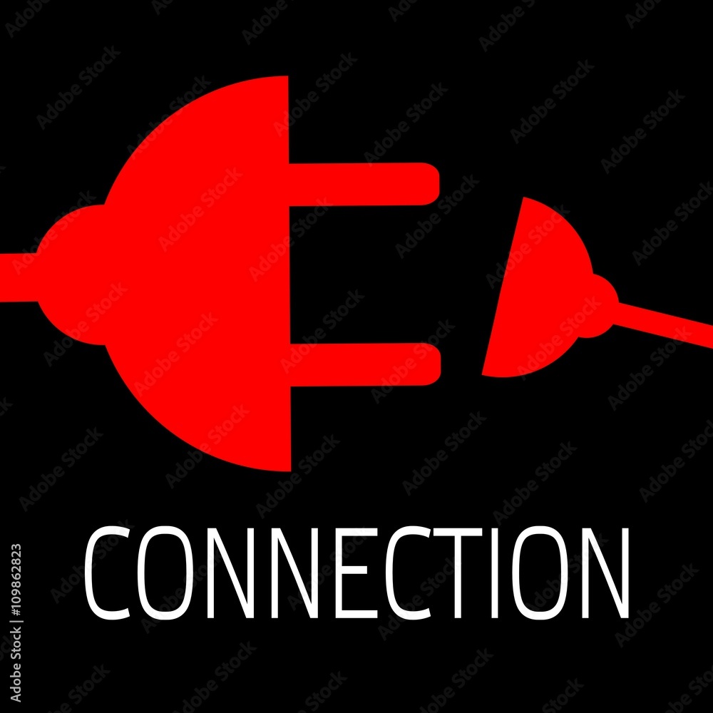 Red power plug on black background Red power plug on black background