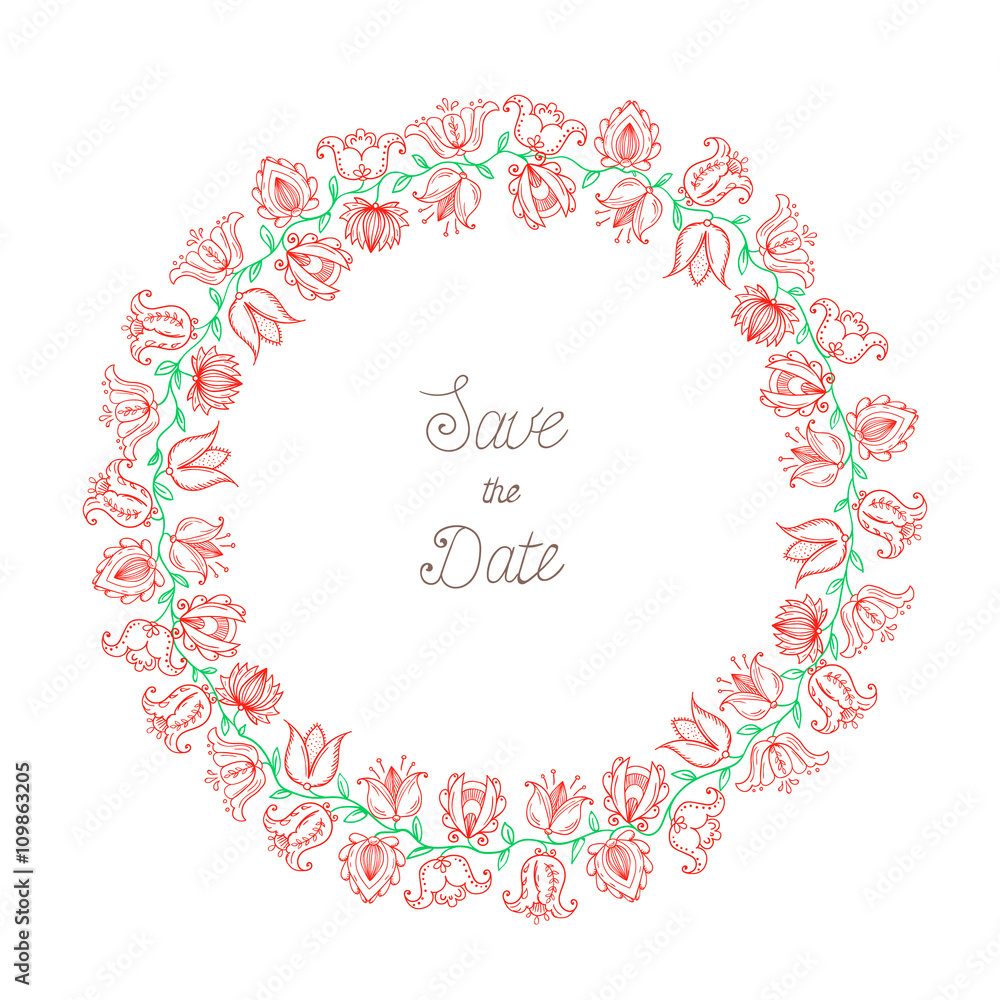 Floral wreath hand drawn color.