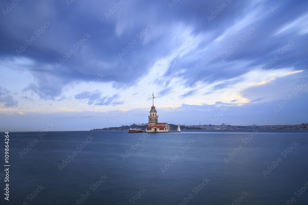 Maiden Tower View During the Twilight Under the Clouds