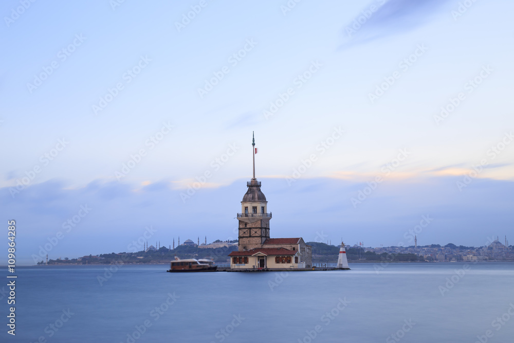 Maiden Tower View During the Twilight Under the Clouds