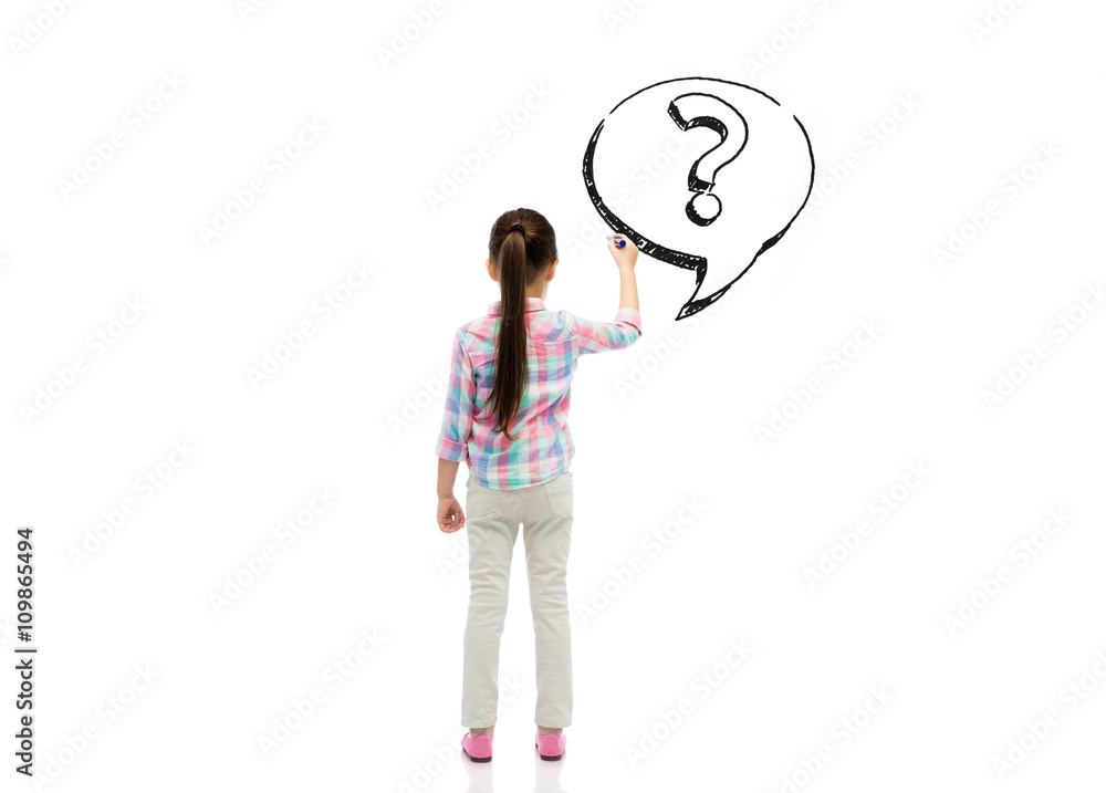 little girl with marker drawing question mark little girl with marker drawing question mark