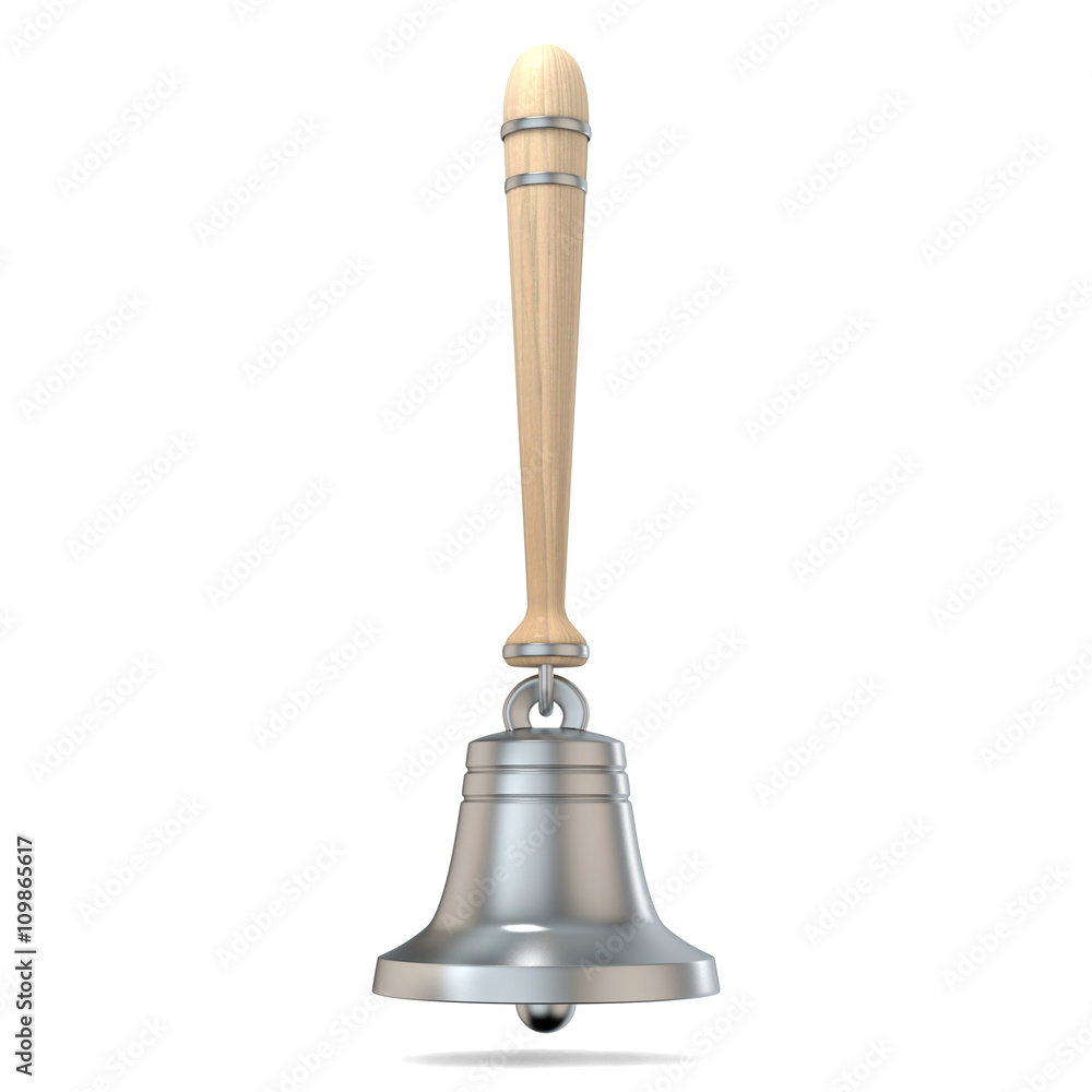 Fototapeta premium School call bell. Hand bell. 3D render illustration isolated on white background